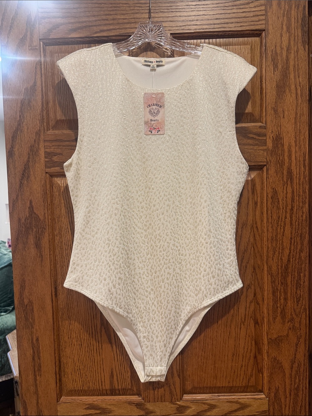 Women’s Cream Textured Sleeveless One-Piece Bodysuit by Unknown Brand